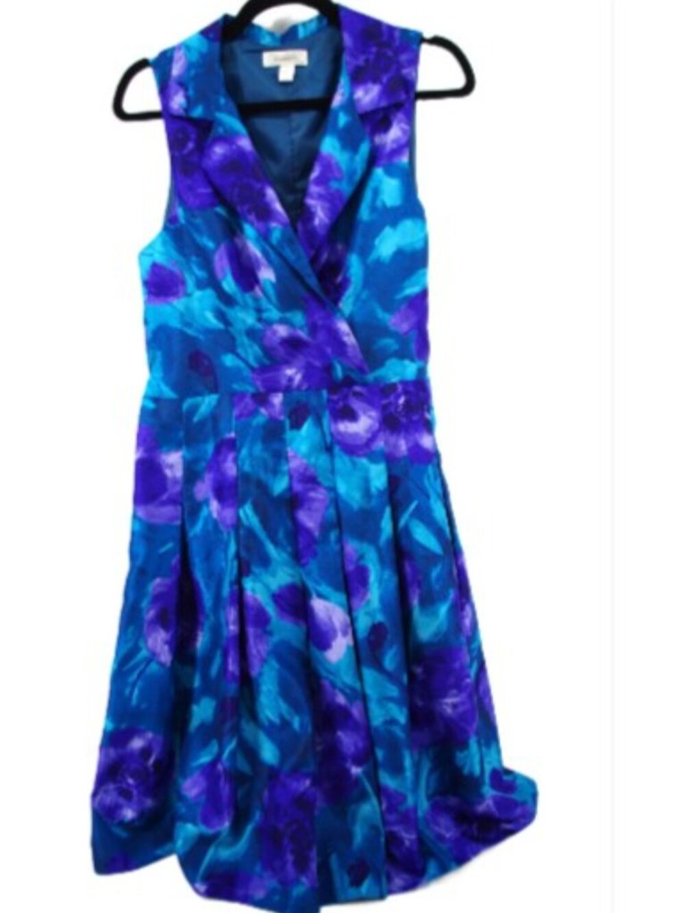 Dressbarn Women’s Sleeveless Fit & Flare Dress Blue Purple Floral Print Size 14